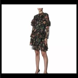 MSGM Asymmetric Ruffle Tiered Floral Mini Dress Italy Size 44 US 8 cottage core